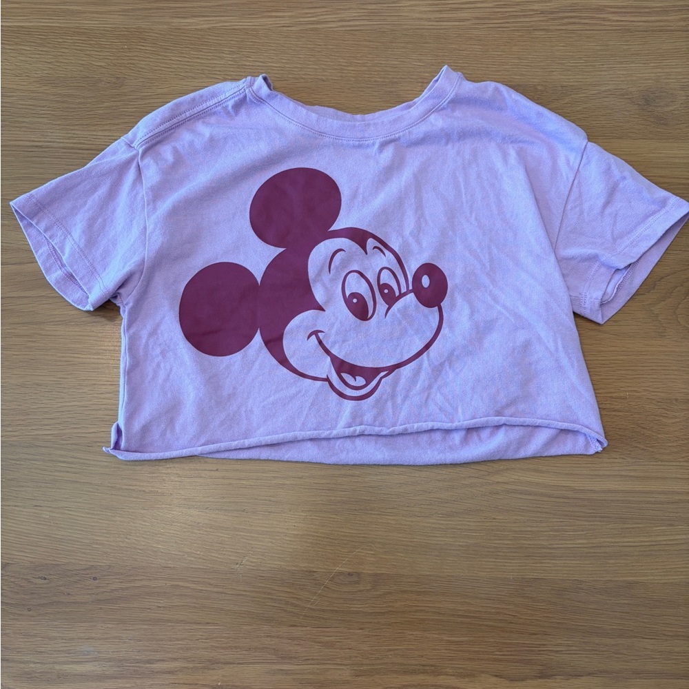 Girls Old Navy Lilac Crop Tee with Maroon Mickey Graphic